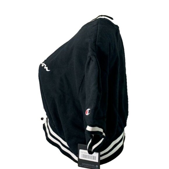 Champion XL Black Logo Fleece Lined Ribbed Trim Short Sleeve Crop Sweatshirt - Picture 5 of 6